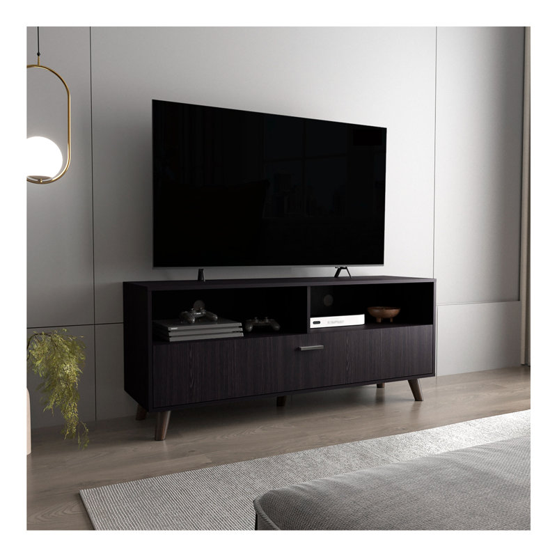 Meuble télé, 1 porte, 2 tablettes, wengé noir