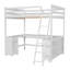 Lit mezzanine double avec bureau en U, tiroirs et tablettes de rangement