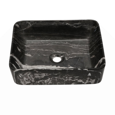 19"X15" Black And  Marble Pattern Ceramic Rectangular Vessel Bathroom Sink