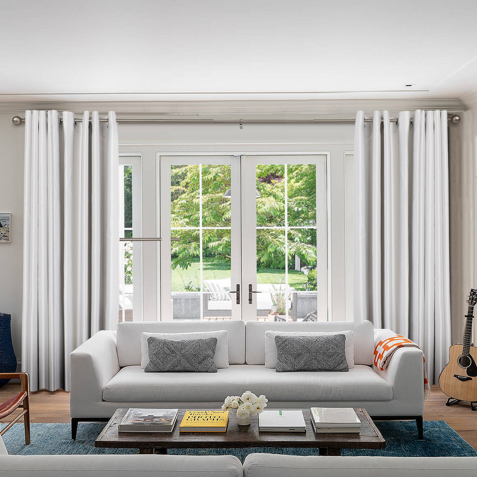 Adjustable Metal Single Curtain Rod, 86" - 120", Satin Nickel