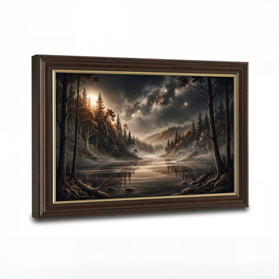 Art mural antique sur toile encadré doré pour le salon, la chambre à coucher, le bureau ou le vestibule - Décoration murale décorative avec forêt mystique
