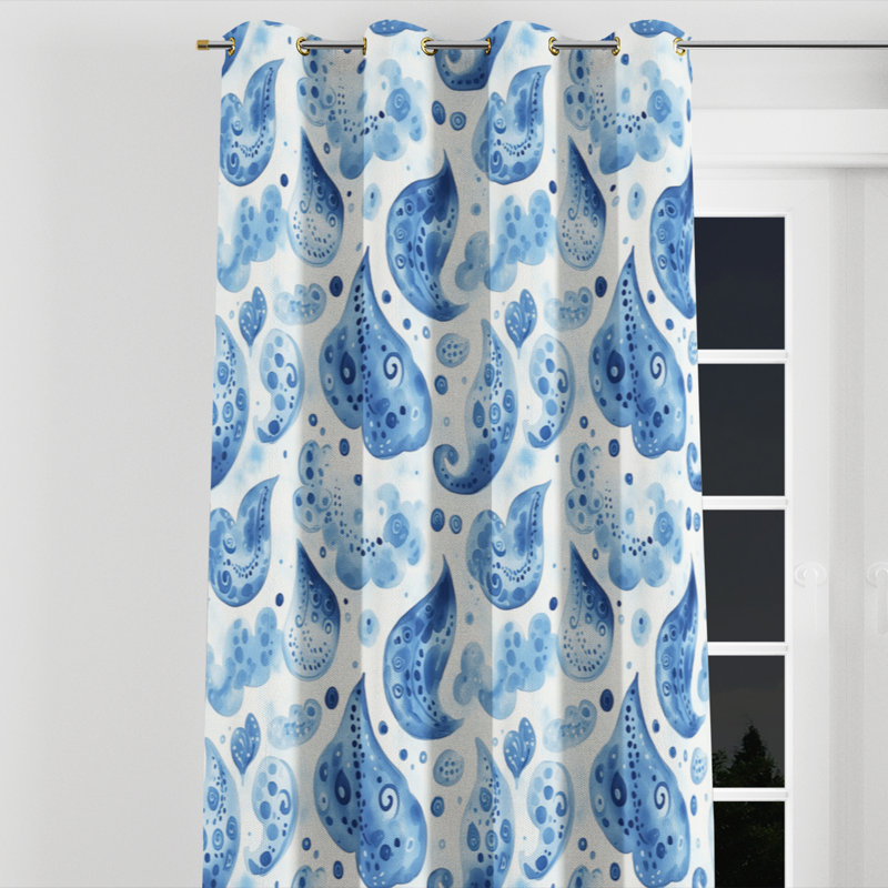 Boho Room Darkening Curtains - Contemporary Boho Azaryia Grommet Curtain - 1 Panel, Gold Grommets, 52" W x 84" L