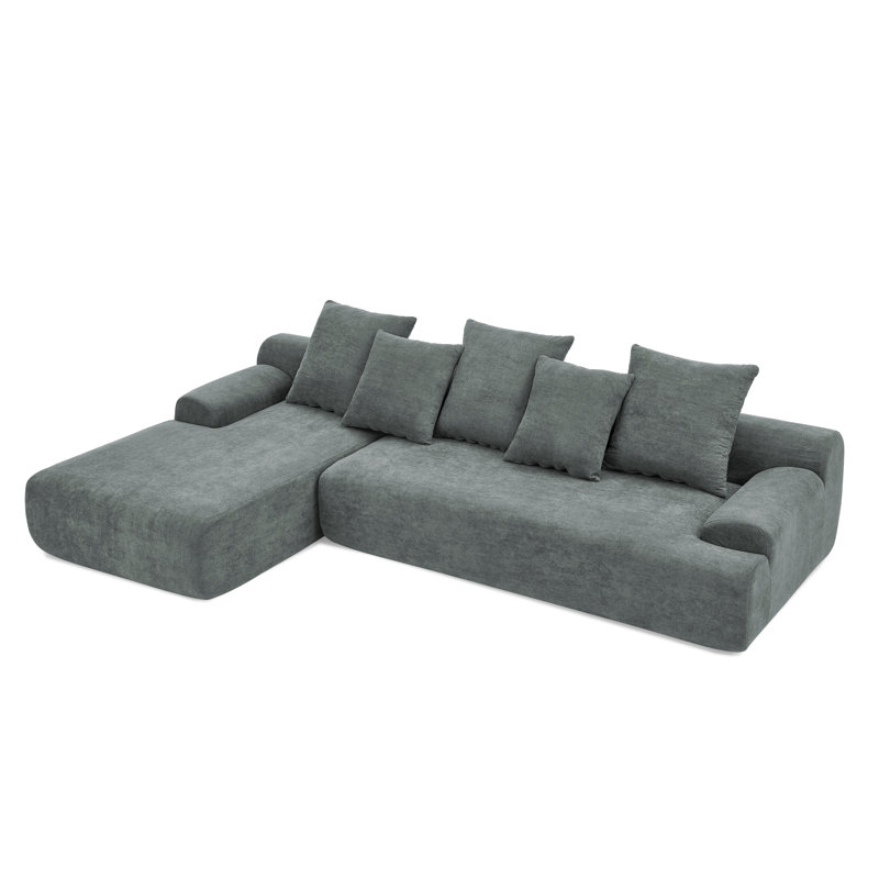 Tavian Modern Minimalist Compression Upholstered Boneless Modular Sectional Sofa with Flexible Configuration, Gray Velvet