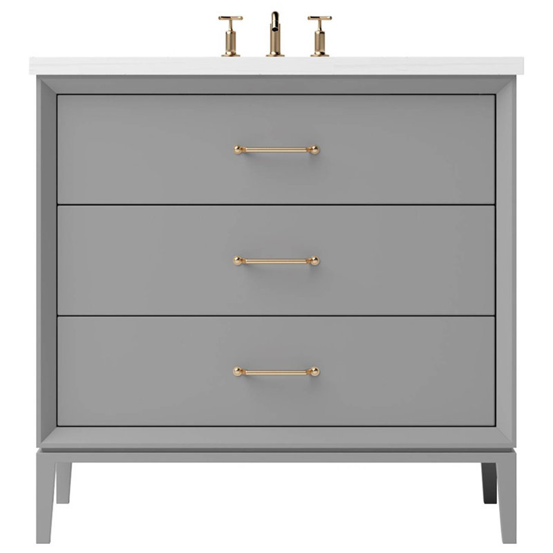 Meuble-lavabo simple à trois tiroirs Alexandra, Gris platine, 42", Or satiné