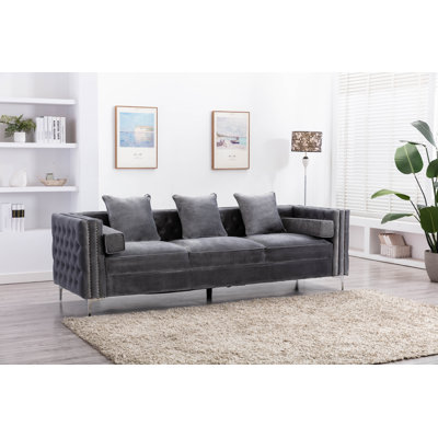 Oyler 104" Velvet Tuxedo Arm Sofa