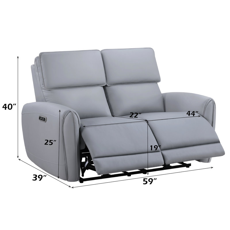 Power Motion en cuir synthétique gris, / port type C, siège et dossier serrés, ressorts ensachés, profondeur de 22 po, hauteur du produit avec hauteur de 40 po, poids du colis de 165 lb