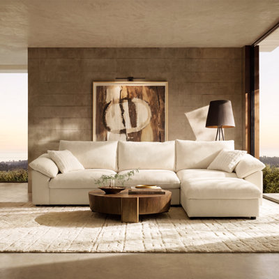 Ahn 3-Seat Modern Chenille Cloud Modular L-Shaped Sectional Sofa with Storage Ottoman, Washable Covers