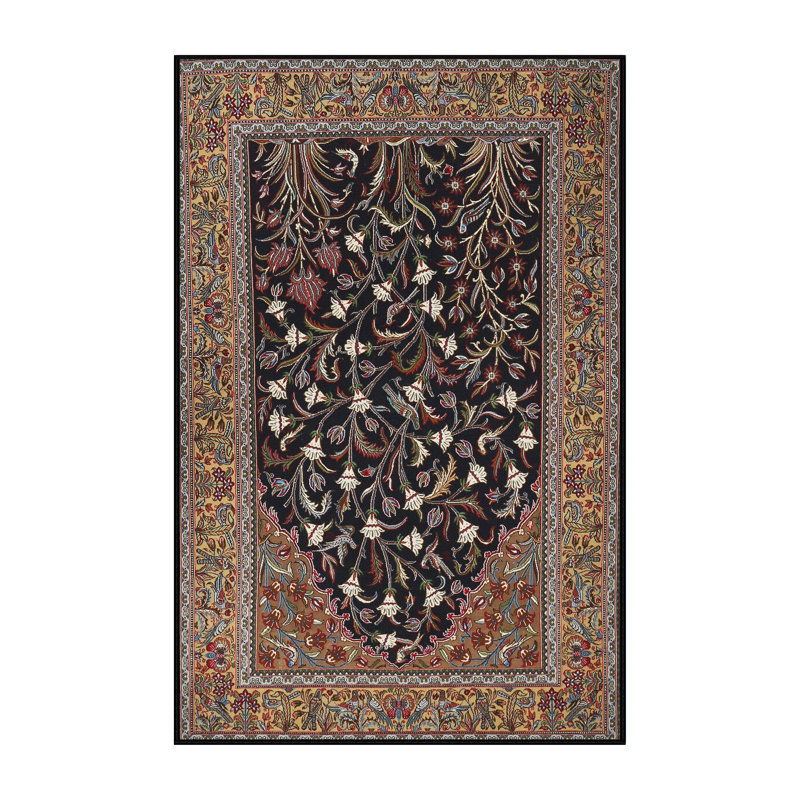 Brun floral DiSalvo/bleu/jaune Tapis décoratif, Rectangle 7 pi x 9 pi