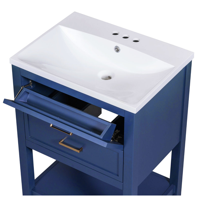 Meuble-lavabo 24 po avec lavabo supérieur, meuble-lavabo moderne avec 2 tiroirs et meuble-lavabo simple