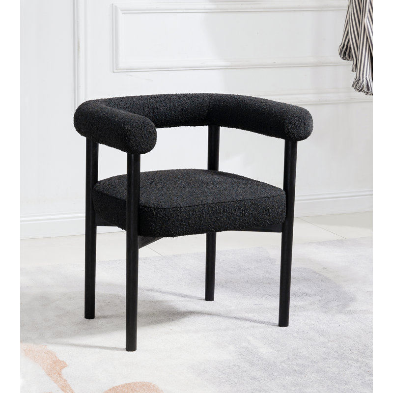 18.9'' H Boucle Fabric Upholstered Armchair, Black Boucle Fabric, Black