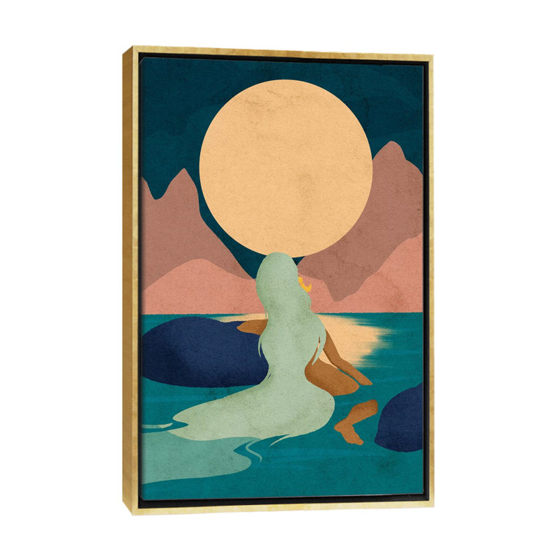 Aquarius Moon par Reyna Noriega - reproduction imprimée, H 40 po x l 26 po x P 1,5 po, Toile encadrée d'or, Pas de tapis