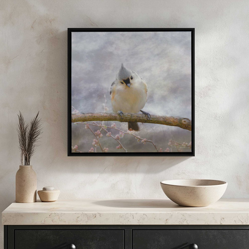 Reproduction d'art touffeté Titmouse II par Robin-Lee Vieira, Toile avec cadre, Noir, H 37,5 po x l 37,5 po