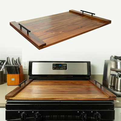 Housse de poêle à nouilles - Couvercle de poêle à bois en bois d'acacia - Grande planche à découper en bois - Couvertures de dessus de poêle pour cuisinière électrique - Économiseur de comptoir - Plateau de charcuterie - Planche de service - Décoration de cuisine rustique