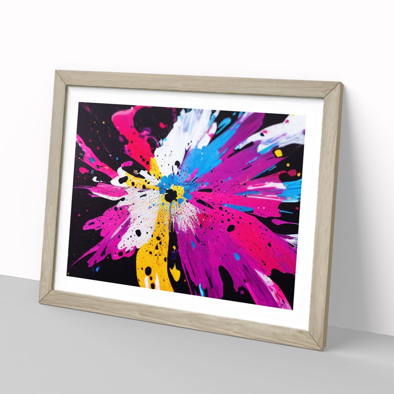 Hewarming Flower Splash Abstract - Single Picture Frame Painting, 34cm H x 46cm W x 2cm D, Oak