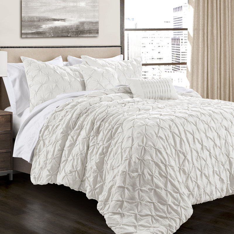 Ravello Microfiber Comforter Set, King Comforter + 2 King Shams + 2 Throw Pillows, White