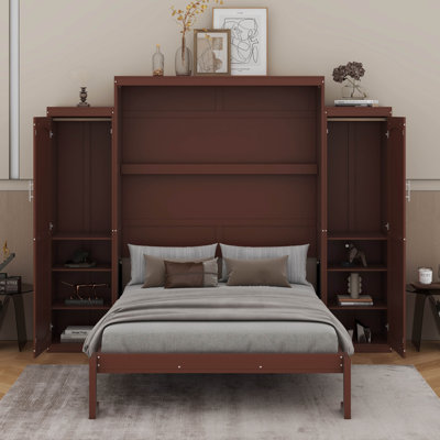 Lit escamotable avec 2 garde-robes et tablette de rangement