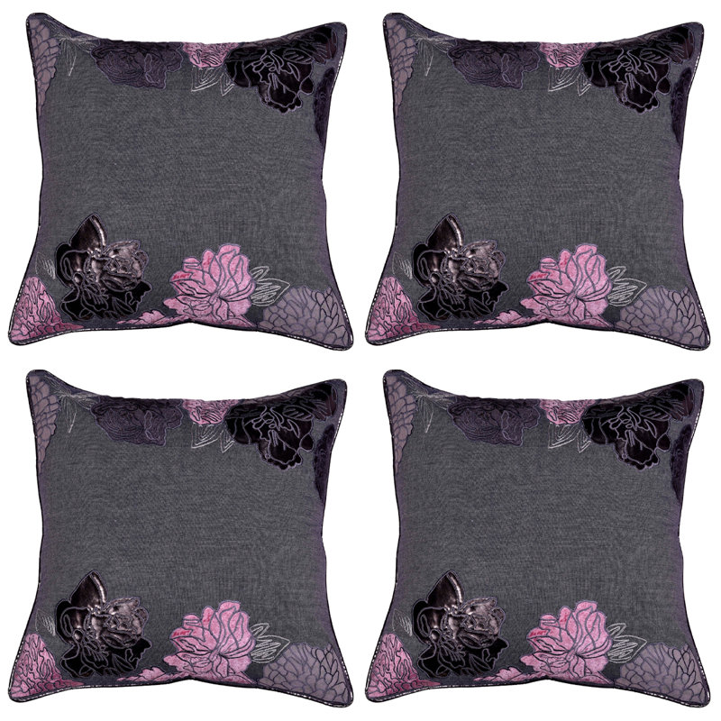 Ensemble de housses de coussin floral avec broderie en velours - Décoration de Noël 18 x 18 pour canapé-lit, 18X18, gris