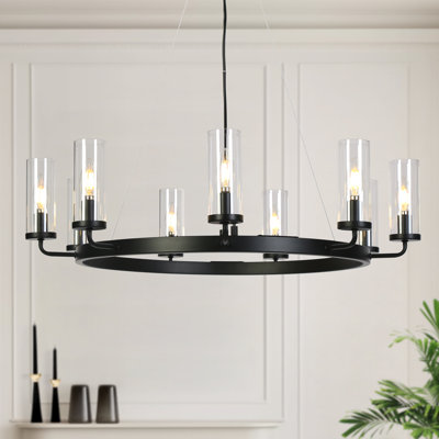 Jacinta 9-Light 31'' W Wagon Wheel Matte Black Dining Room Chandelier ETL Certified