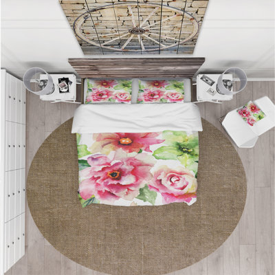 Roses et fleurs de gerber aquarelle - ensemble de housse de couette floral - microfibre de polyester