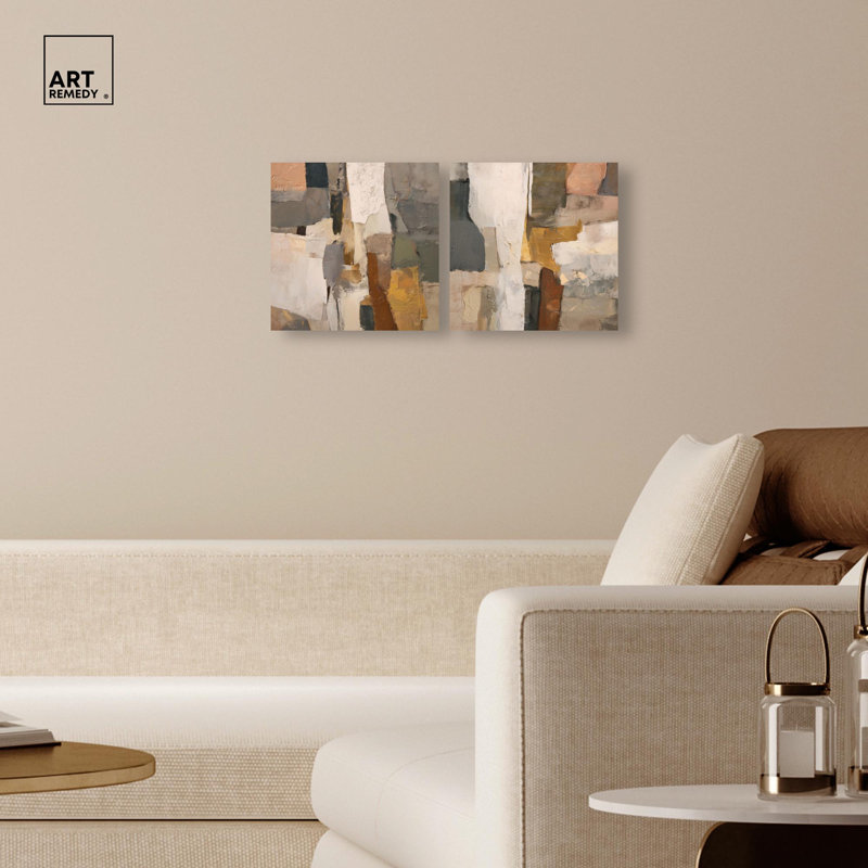 Patchwork Plains Set Canvas Print Beige Wall Decor Set by Art Remedy, Black Frame, 12 x 12, H 12 po x l 12 po