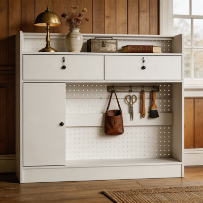 White Workbench Desk With Pegboard & Lockable Drawers, Multi-Use Storage Table For Home Office & Garage