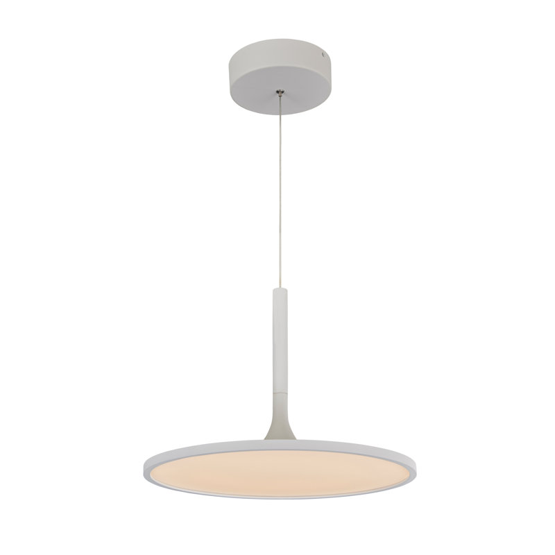 Salm Integrated LED Circular Pendant Light, Adjustable Height, ETL Certified Disc Chandelier, 15" H x 17" W x 17" D, White