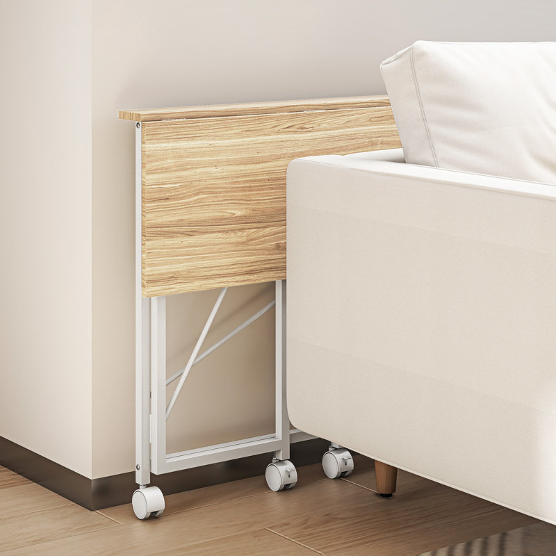 HOMCOM Small Folding Desk, 80 cm on Wheels for Small, Natural Wood Finish/White