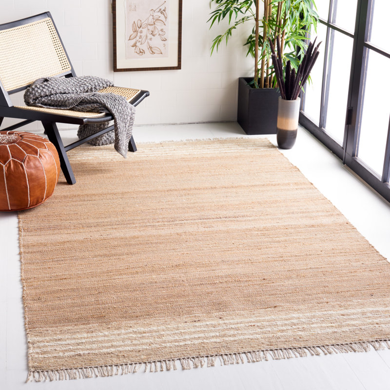 Tapis rayé ivoire / brun en jute / laine / coton Macio, Rectangle 4 pi x 6 pi
