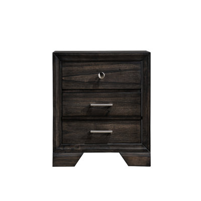 Gray 2 - Drawer Nightstand With Contemporary Style, Dark Wood Grain, Metal , 23.6" X 16.3" 26.5", Bedroom Storage Bedside Cabinet, Drawers, Grain Fini