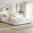 Cocoon Modern Upholstered Bed Frame Linen Fabric Platform Bed with Solid Wood Legs, White, No Box Spring Needed-1407749727