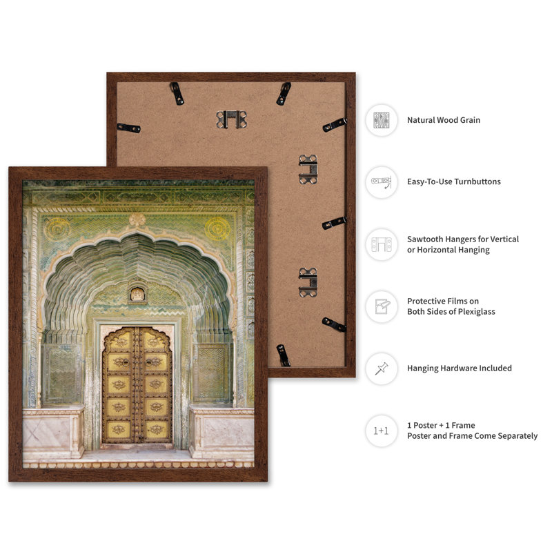 Jaipur Palace Door, 18"H x 24"W, Poster, Brown Framed