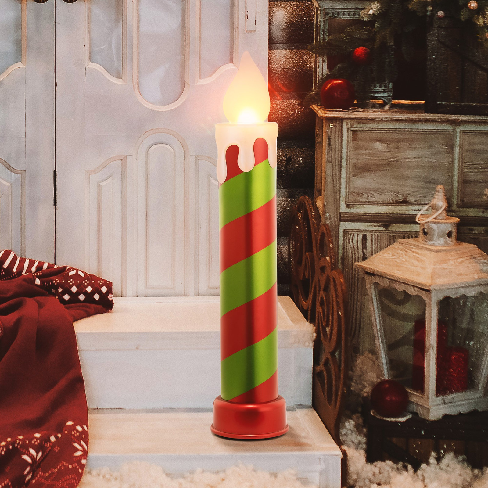 Outdoor 36" Metallic Blow Mold Candle, Red/Green