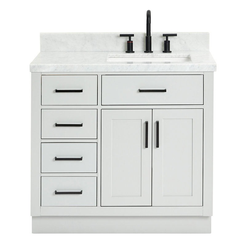 ARIEL HEPBURN 37 IN RIGHT OFFSET RECTANGULAR SINK VANITY 1,5 IN, Gray, Right, Rectangular