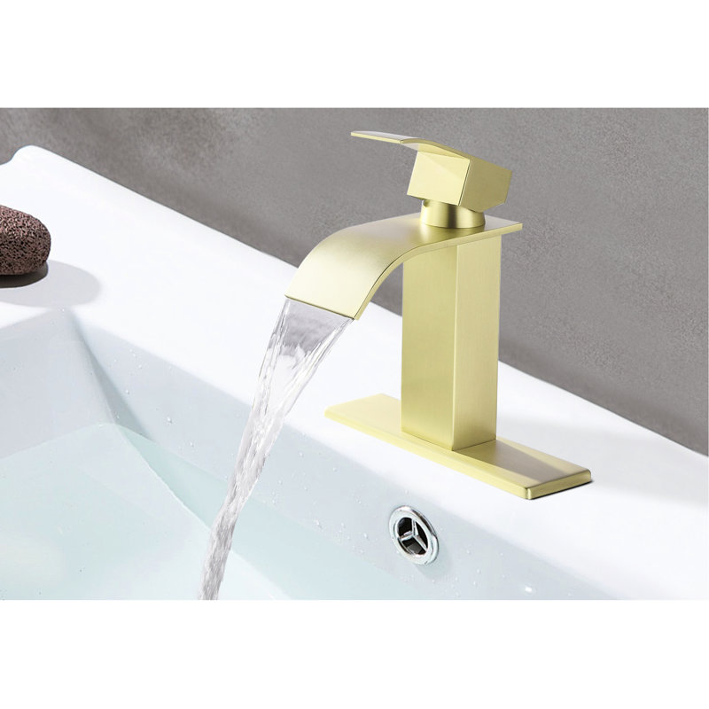 Single Handle Bathroom Sink Faucet With Stunning Waterfall Beauty In Brushed Gold - Stainless Steel For A Dazzling Splendid Spout Grand