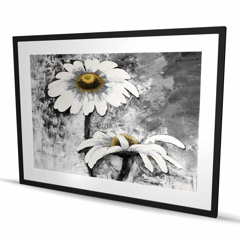 Fleurs de marguerites abstraites | Décor de bureau noir encadré
