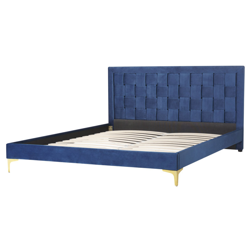 Rajmund Upholstered Bed, European Kingsize (160 x 200cm), Navy Blue