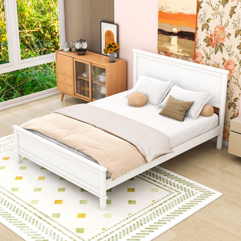 Wood Platform Bed with Under-Bed Storage, White, Queen
