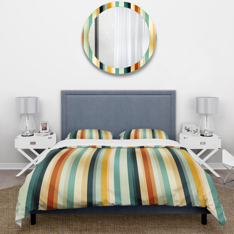 Ensemble de housse de couette à rayures - Harmonie rayée beige et vert, Housse de couette pour très grand lit et 2 très