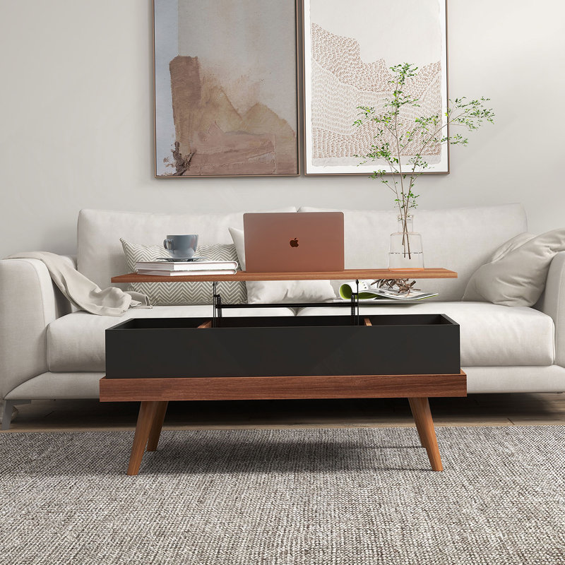 Table basse à plateau relevable, table basse 39,25 po avec compartiments cachés