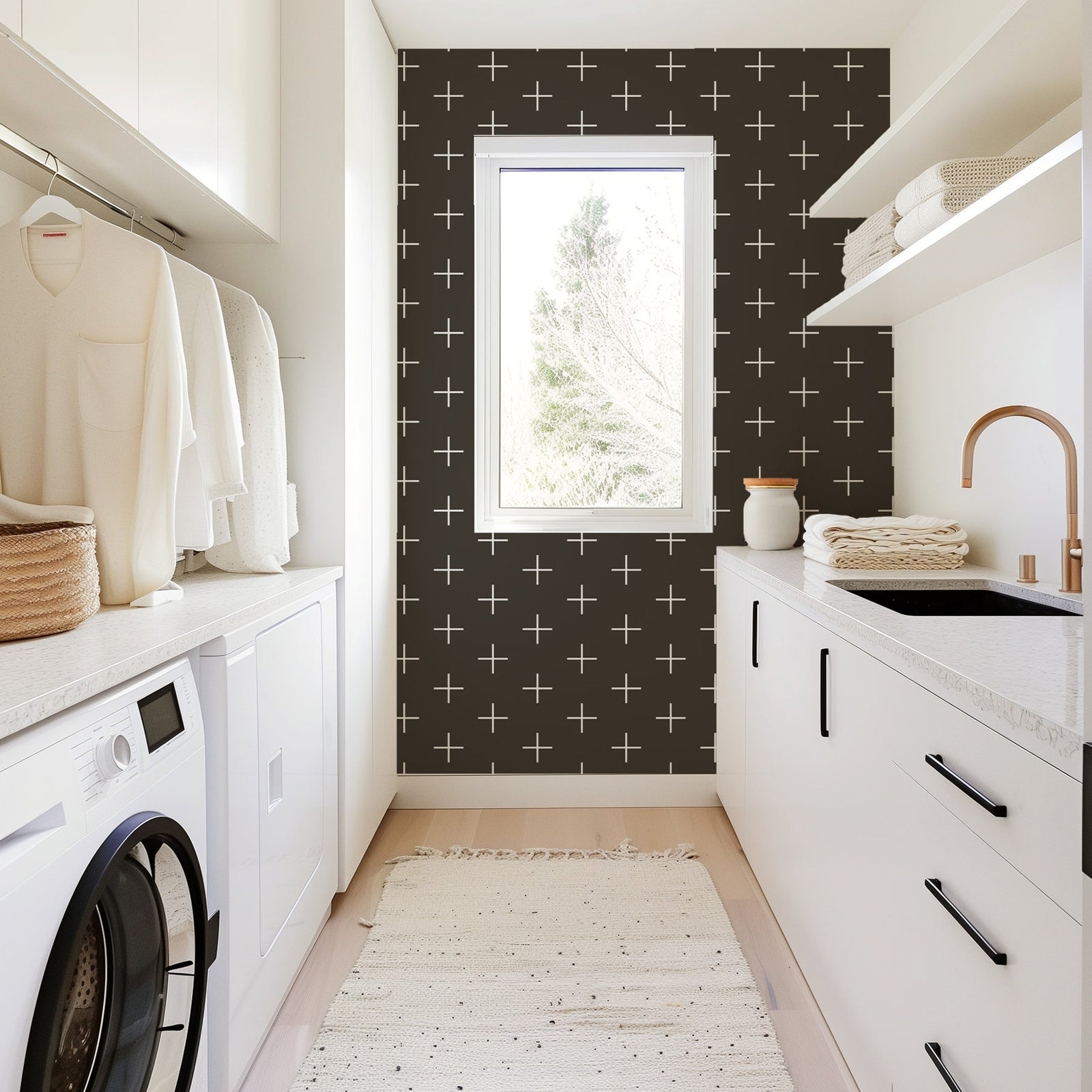 Mrs Paranjape Papers Mrs Paranjape Self-Adhesive Wallpaper, Jet Black Reverse, Faux Grasscloth, Non-pasted