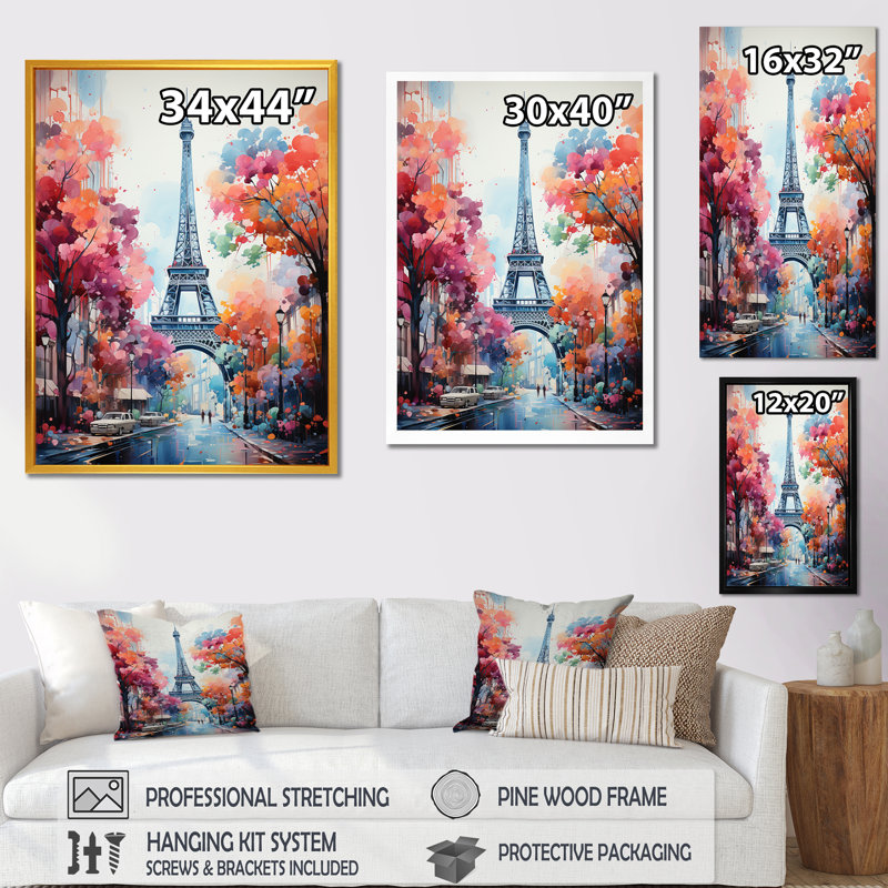 Tour Eiffel Paris coloré, Cadre flottant blanc, H 32 po x l 24 po x P 1 po