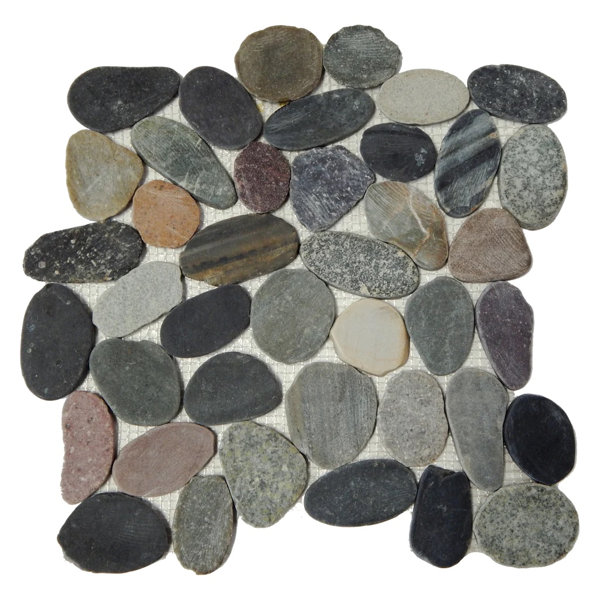 Earth Toned Natural River Rock Flat Pebble Mosaic Floor & Wall Tile 