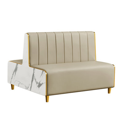 Cabine double en mélamine L 48 po x H 36 po avec dossier à rainures verticales et siège en vinyle crème rembourré et panneau latéral à motif de marbre