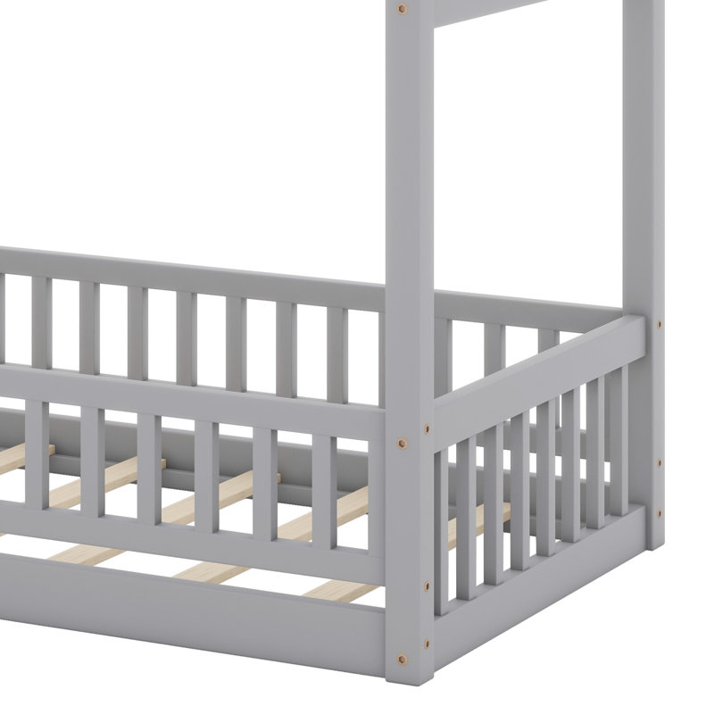 Structure de lit en bois avec clôture, Gris