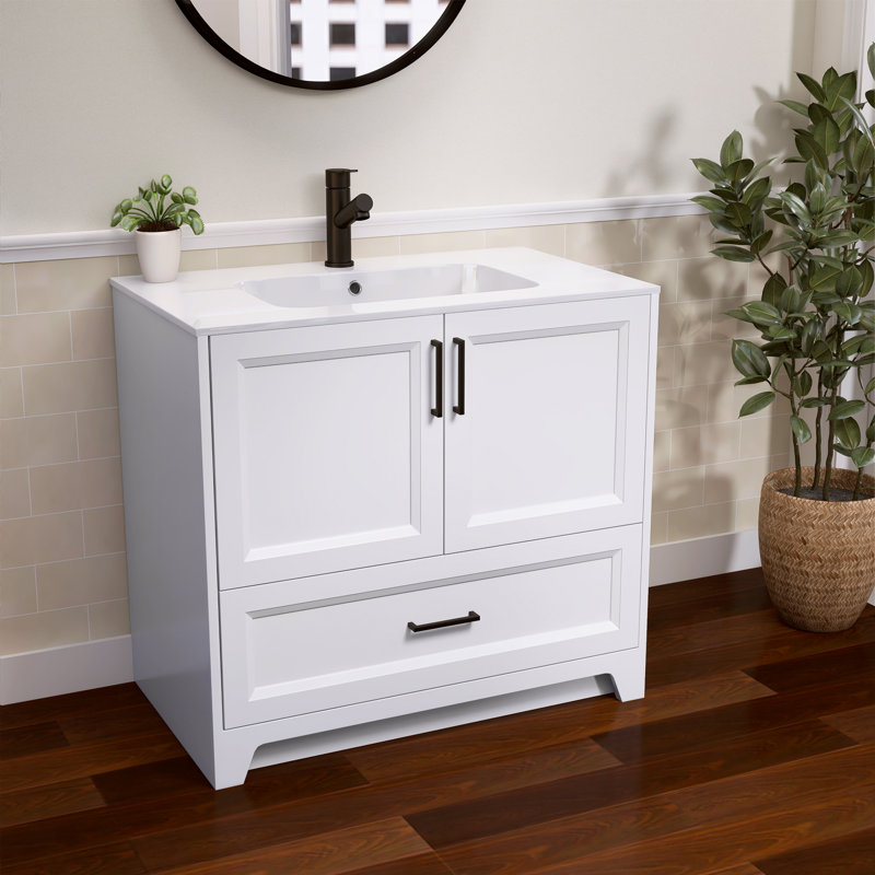 Ensemble de meuble-lavabo autoportant classique en bois massif avec lavabo 36 po, Blanc