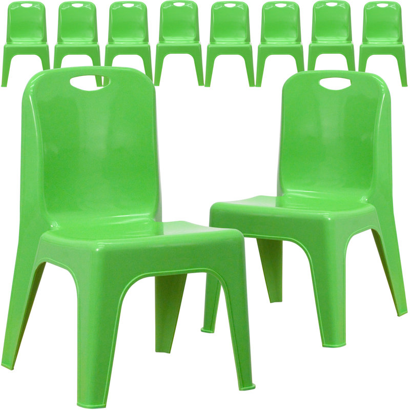 Chaise d'école empilable en plastique Goddard avec poignée de transport et siège de 11 po de hauteur, vert, 10