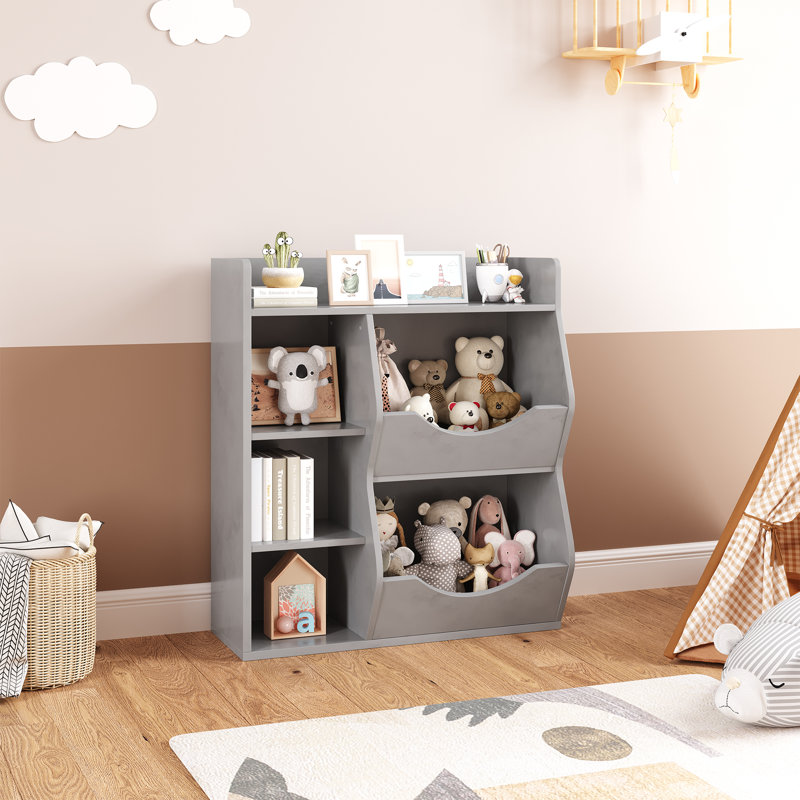 36cm H X 31.9cm W Solid Wood Toy Storage Kids Bookcase, Grey