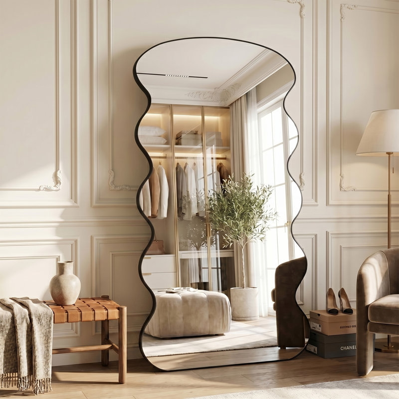 Miroir surdimensionné arqué en métal surdimensionné, Noir, 78 po x 38 po