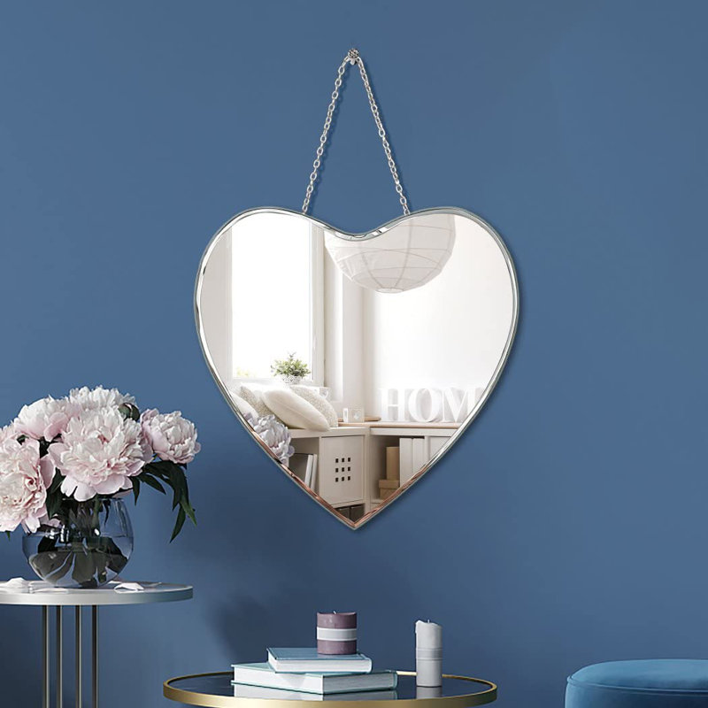 Heart Shaped Mirror With Iron Chain For Wall Decor 12X12 Inch - Wall Hang Real Glass Frameless Decorative Glam Mirror