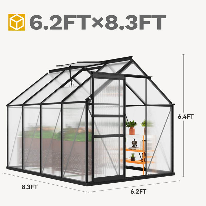 Balconera Greenhouse With Aluminum Frame, PC Panels, 76.8"H x 74.4"W x 100.8"D, Satin Black